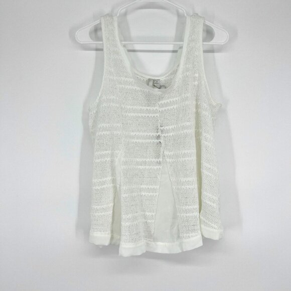 LC Lauren Conrad Top Stripe Ivory Sleeveless Knit Crochet Tank NWT - Picture 2 of 8